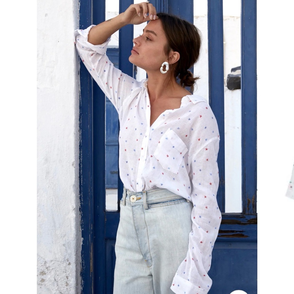Rails White Button Down Shirt with Star Pattern
